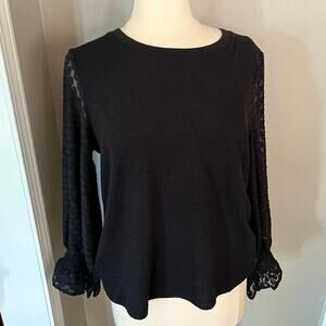 Sunday in Brooklyn Anthropologie LS Top Black Dot Sheer Puff Sz Med Whimsigoth